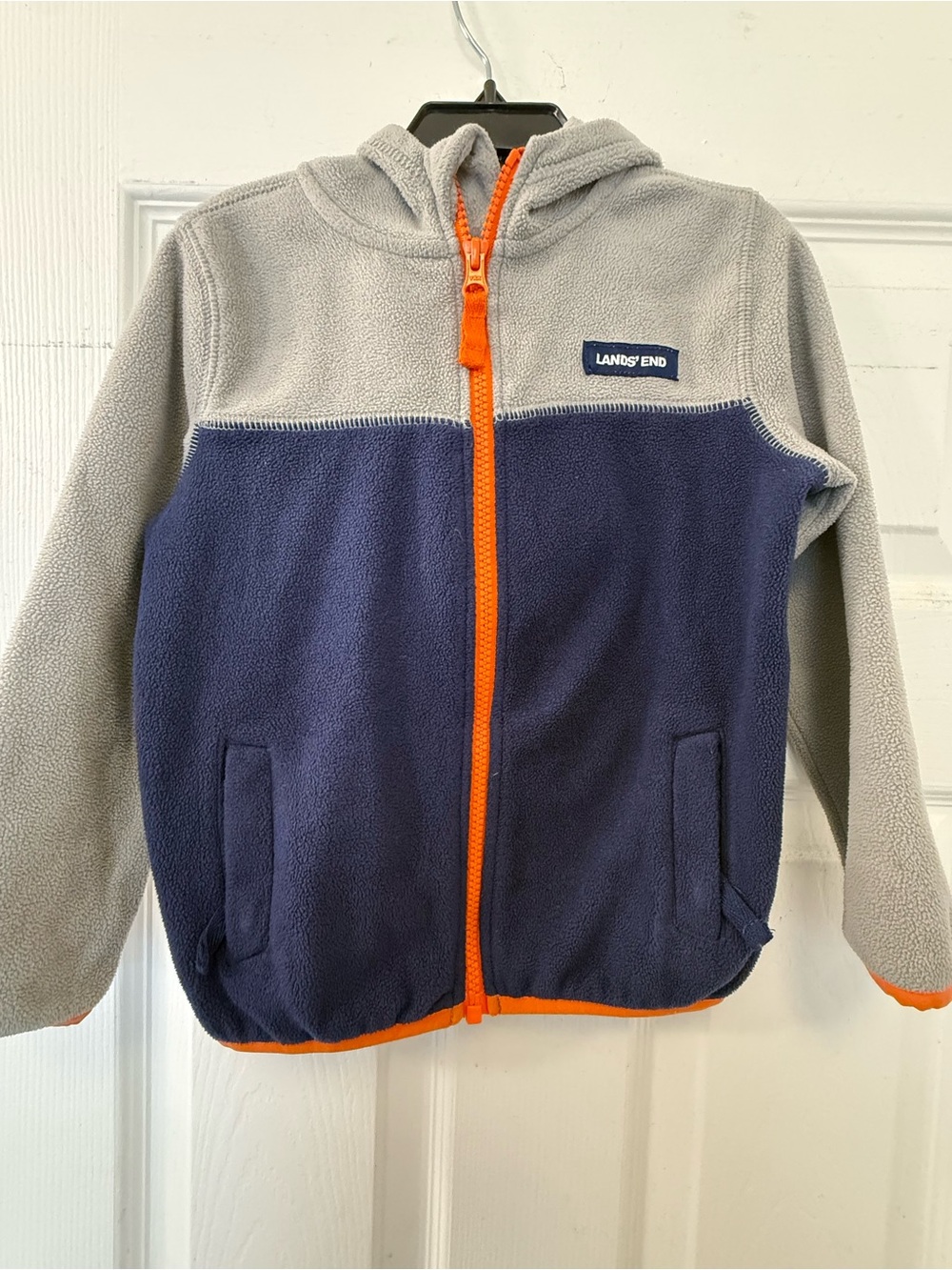 Lands' End Grey, Navy & Orange Fleece Hoodie